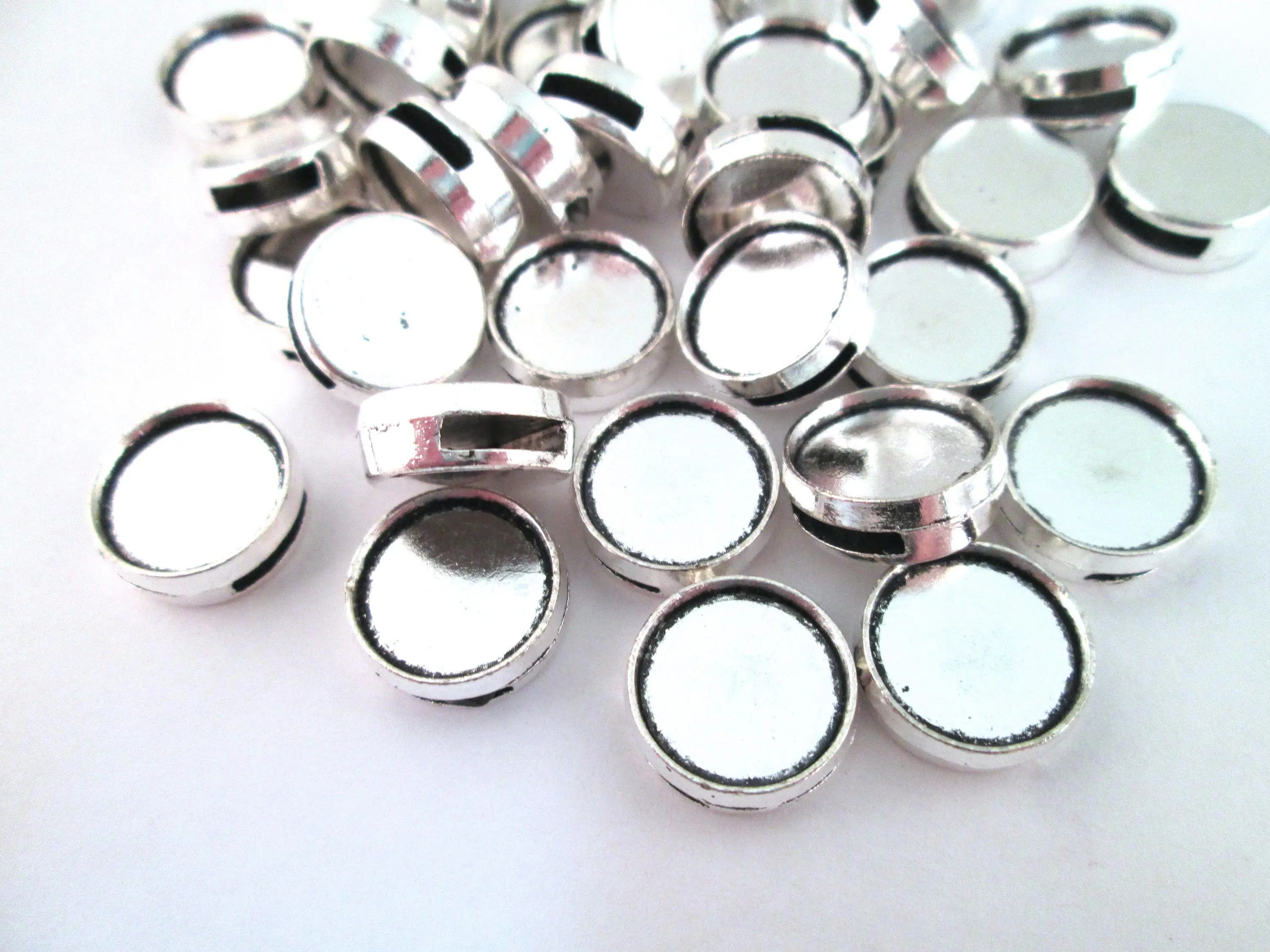 

10mm Silver Plated Bezel Slide Charm Pendants, Pick your Amount B208theof