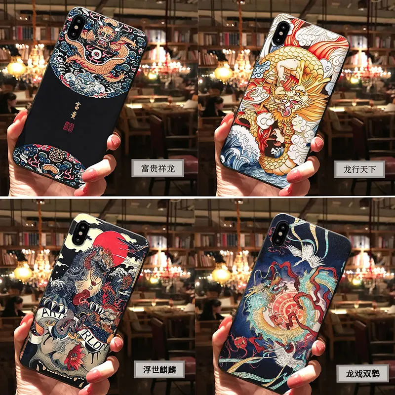 

Anime Dragon Phone Case For iphone XR XS 7 8 Case 3D Koi Luck 3D Embossed Coque For iphone 7 8 6 6s Plus XS MAX Funda TPU Cover