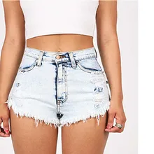 2016 Summer Women High Waist Short Jeans Hole Jeans All Match Bleached Wear White Washed Unedged