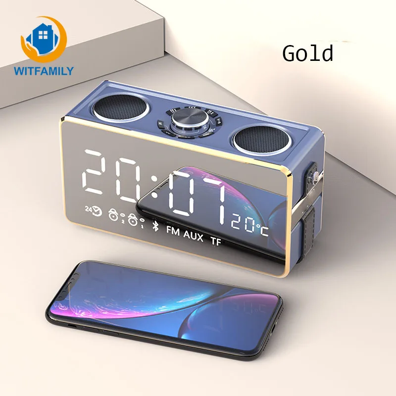 

FM Radio LED Digital Clock Snooze Electronic Watch Support TF Card AUX Subwoofer Music Player Wireless Bluetooth Alarm Clock