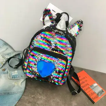 

Fashion Unicorn Design Women Backpack Heart Design School Bag For Teenage Girls Fashion Sequin Female Small Travel Bag