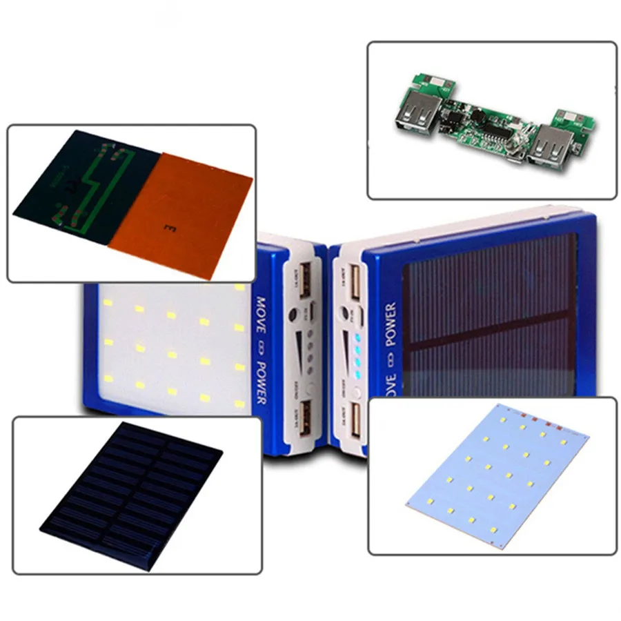 

Fashion 20000mAh Solar LED Portable Dual USB Power Bank 5x18650 External Battery Charger LED USB External Case BOX Kit