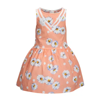 

Cindy&Nancy New Summer Girls Cute Sunflower Printed Sleeveless O-neck V style 1-6yrs Cotton Woven Princess Casual Dresses