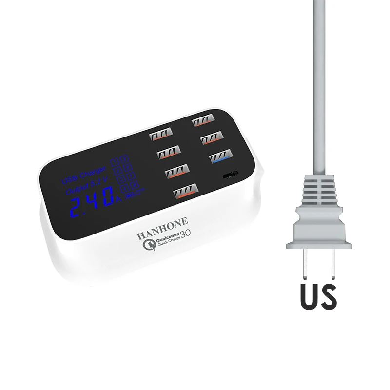 8 порты и разъёмы USB зарядное устройство 40 Вт+ Quick Charge 3,0 Тип светодиодный LED дисплей зарядки для iPhone iPad samsung ipod Xiaomi Bluetoot адаптер переменного тока - Тип штекера: США