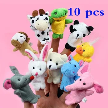 10pcs Cartoon Biological Animal Finger Puppet Plush Toys Child Baby Favor Dolls Baby Kids Children Gift Toy Free Shipping