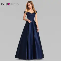 Темно-синие элегантные женские длинные платья для выпускного вечера 2019 когда-либо симпатичный сатиновый трапециевидный v-образный вырез с