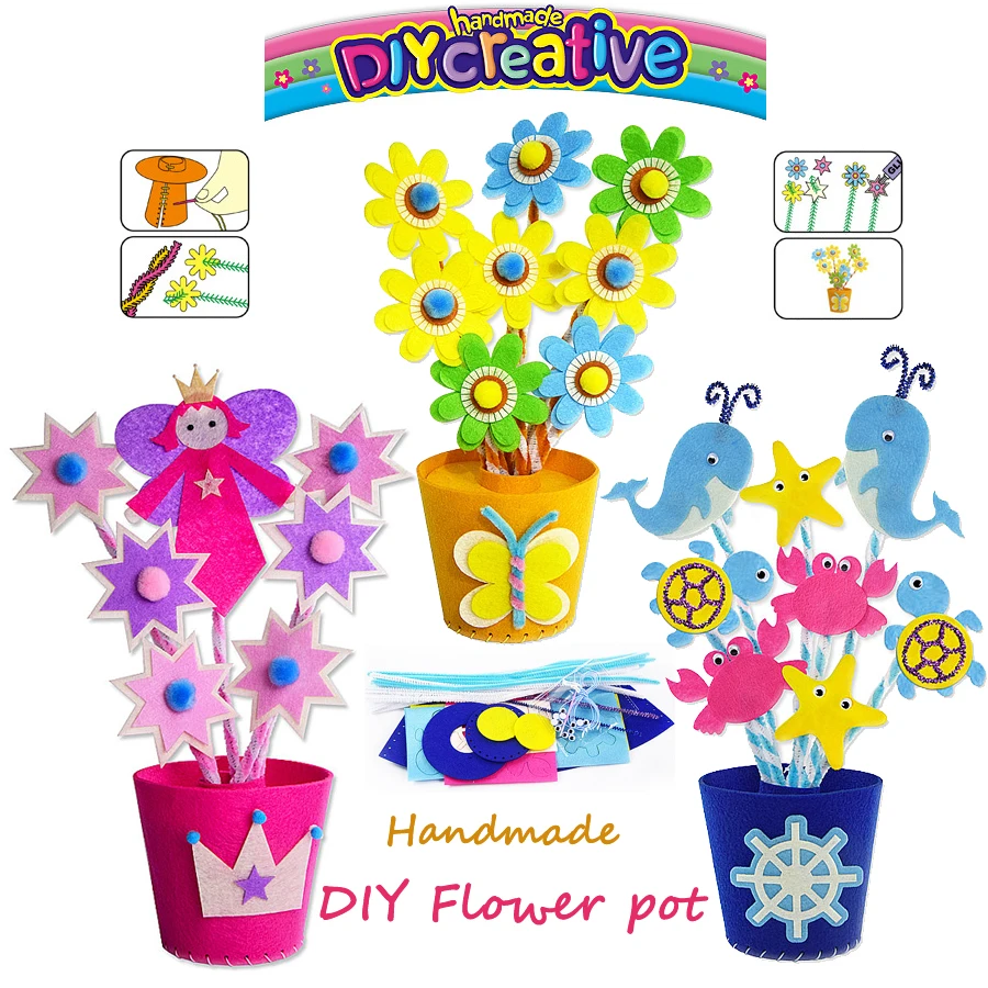 

Manual diy puzzle Handmade Colorful flower pot Non-woven Fabric Cloth Sewing Kits Art & Crafts Educational Toys for Children