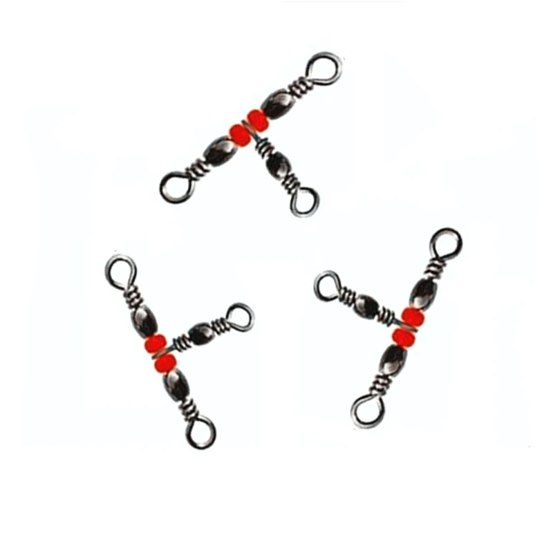 20Pcs/lot Fishing Snap Swivel 3 Way Barrel Swivel Ring Fishhook Lure Line Connector With Beads Fishing Accessory X337