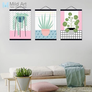 

Kawaii Green Pot Plant Aloe Lysimachia Wooden Framed Canvas Painting Nordic Style Living Room Home Decor Wall Art Picture Scroll