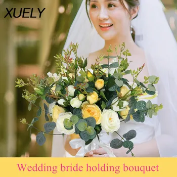 

New custom artificial flower rose bouquet home hotel decoration baby photo styling fake flower Wedding bride holding bouquet 1pc
