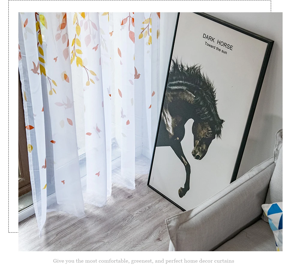 de estar quarto pássaro impresso voile sheer cortinas para janela tule