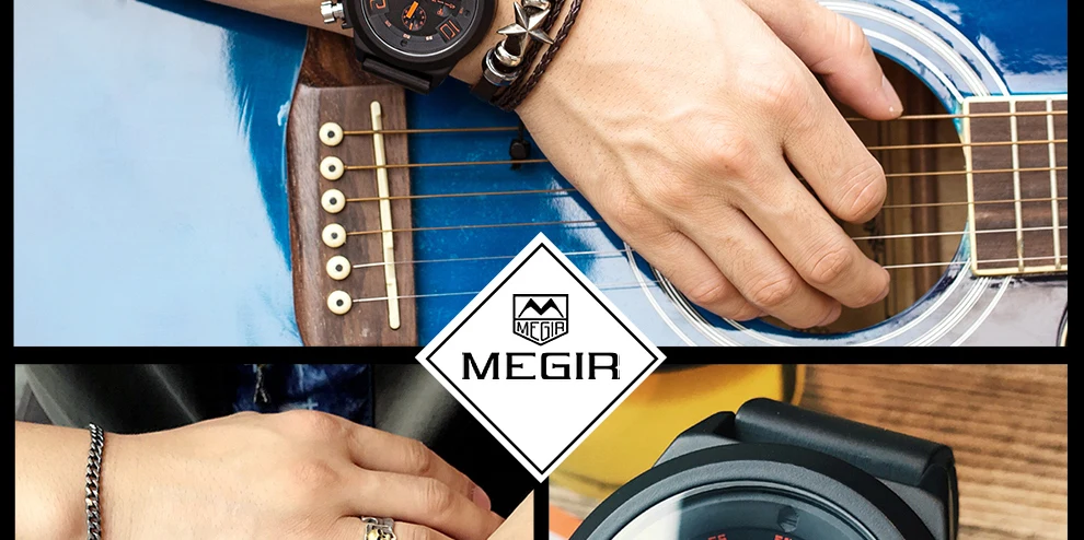 MEGIR Big Dial Fashion Men's Military Sports Watches Waterproof Silicone Strap Casual Quartz Wrist Watch Male Relogio Masculino