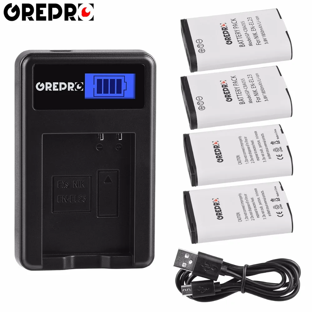 

4pcs EN-EL23 1850mAh Battery ENEL23 EN EL23 Camera Llithium battery+LCD Charger for Nikon COOLPIX P900,P610,P600,B700,S810c