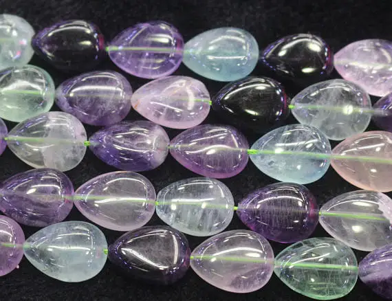 

Natural Rainbow Genuine Fluorite Teardrop Shape Beads,15 inch strands