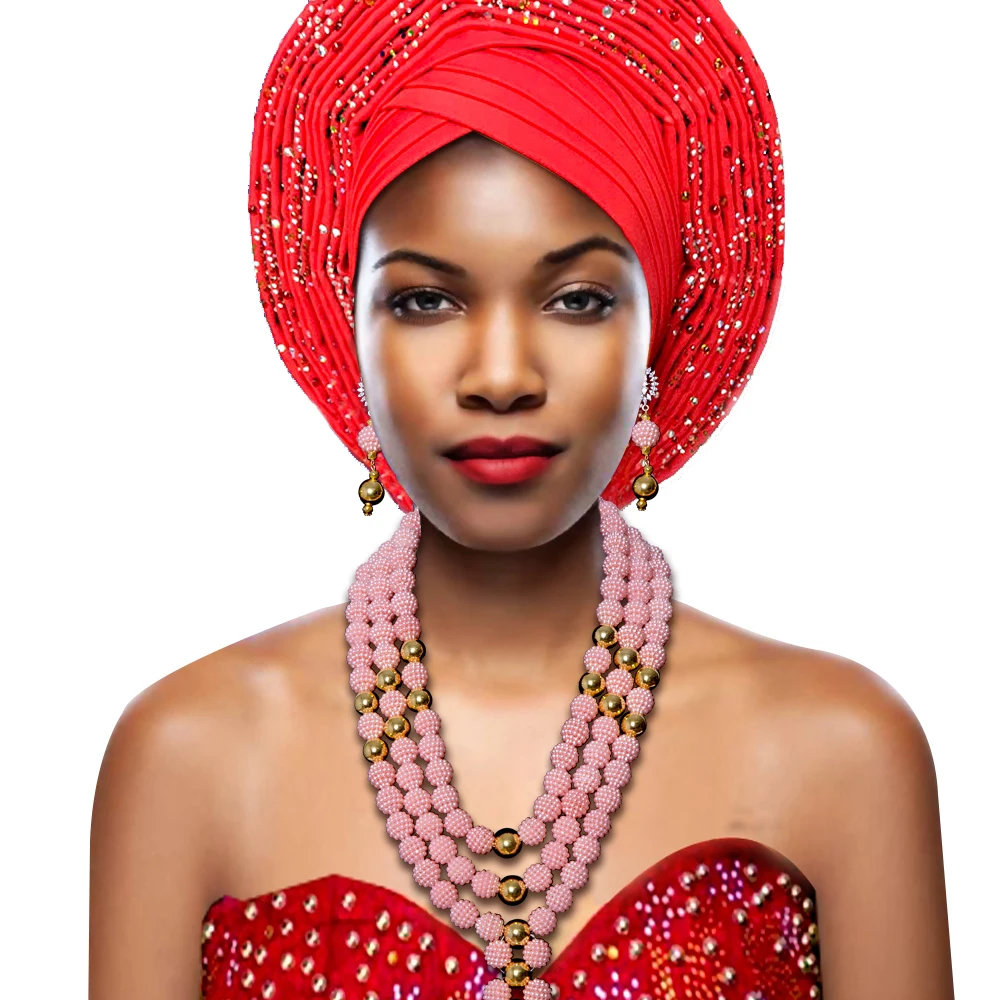 Classic Pink African Wedding Beads Necklace Bridal Jewelry Set New
