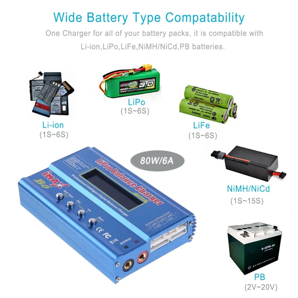 Hengfuntong-Elec IMAX B6 Digtal LCD RC Battery Balance Charger Discharger with 15v 6A AC/DC Adaptor for RC Lipo Li-Ion Ni-MH Battery Charging Deans with Power Hengfuntong-Elec IMAX B6 Digtal LCD RC Battery Balance Charger Discharger with 15v 6A AC/DC Adaptor for RC Lipo Li-Ion Ni-MH Battery Charging Deans with Power