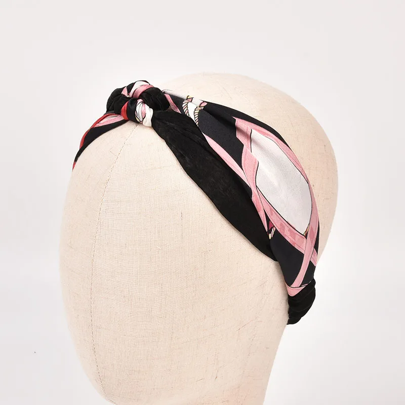 Новое поступление, шелковая однотонная эластичная повязка на голову с принтом, вечерние аксессуары для волос для женщин и девушек