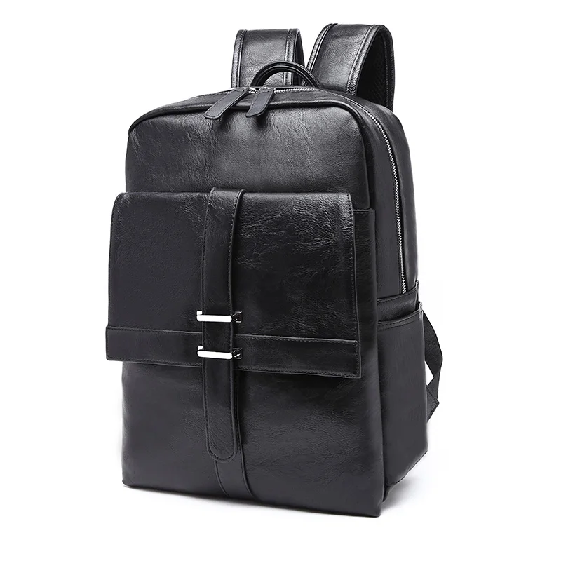 

simple men's leather backpack for 15.6'' laptop fashion large capacity school backpack bag Burden Features male backpack