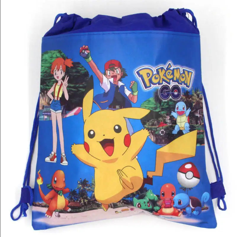 1 шт. сумка-мешок с мультяшными человек паук, Марио школьный рюкзак для мальчика, для девочек с единорогом сумка комплект рюкзак - Цвет: pokemon-B
