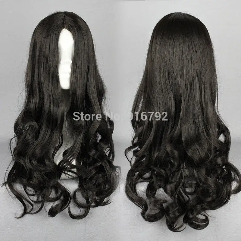 2017 Верховный Молния Дизайн Черный 50 СМ Длинные Волнистые Вьющиеся Косплей Лолита