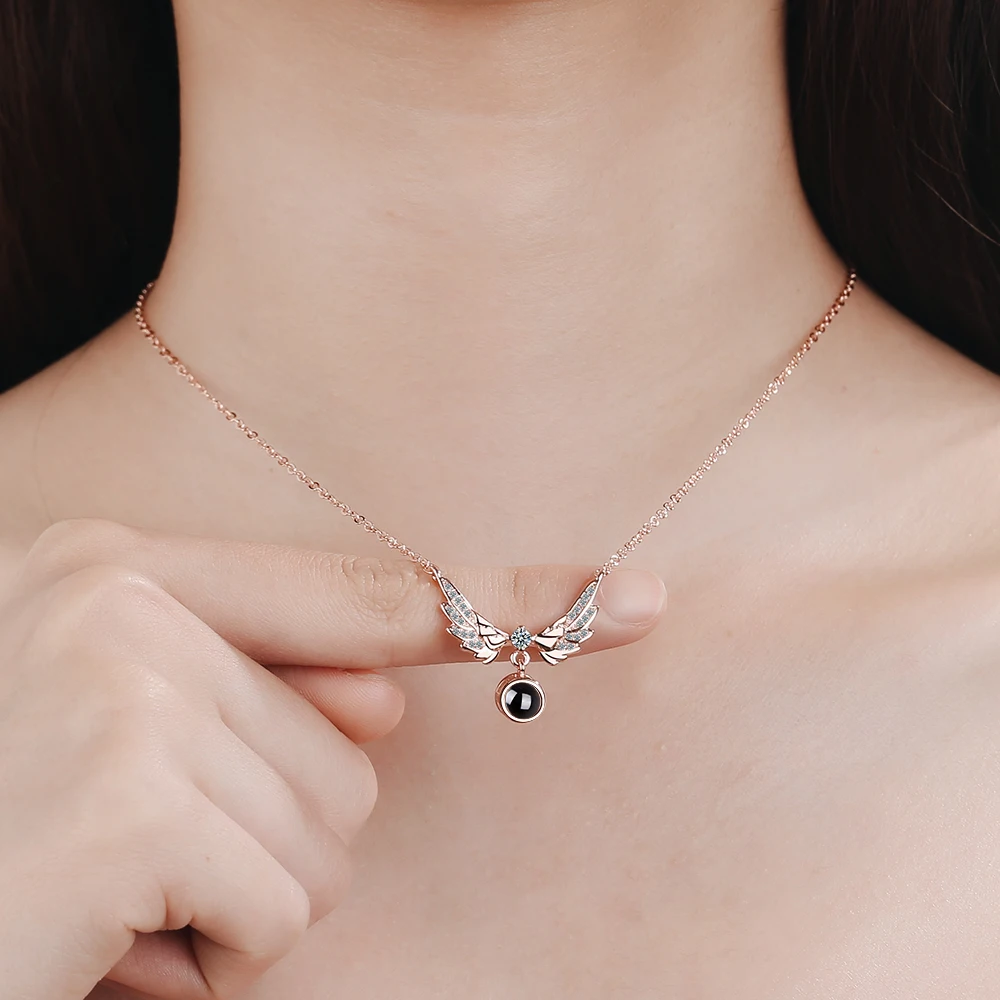ANENJERY 2 цвета микро циркон Ангел ожерелья с крыльями 925 пробы серебро Проецирование осмысленные ожерелья для женщин подарок S-N415