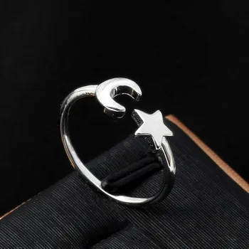 

Silver and Rose Gold Color Adjustable Crescent Moon and Tiny Star Rings for Women