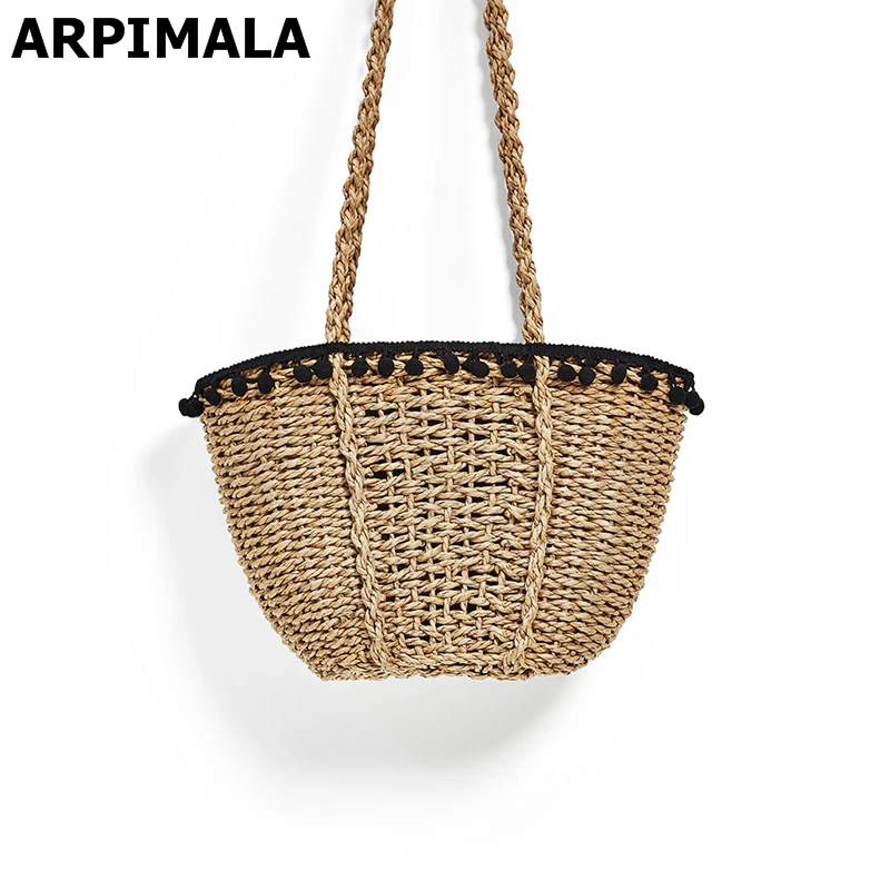 

Drawstring Basket Bag 2019 Summer Beach Bag for Women Famous Brand Handmade Straw Bags French Style Handbags Travel Tote Bag
