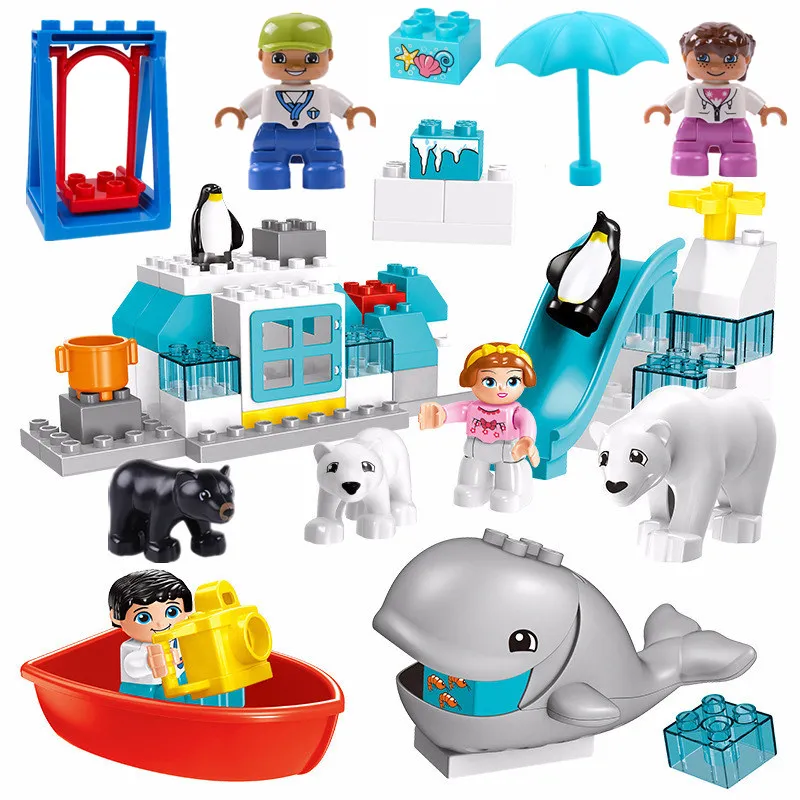 

Diy Big Size Building Blocks Sea Animals Boat Swing Figures Accessories Compatible with Legoingly Duplo Toys for Children Gifts