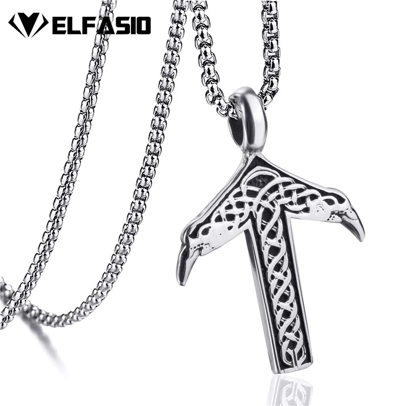 Elfasio Mens Stainless Steel Chain Viking text Silver Pendant with 45-90cm Necklace Jewelry | Украшения и аксессуары