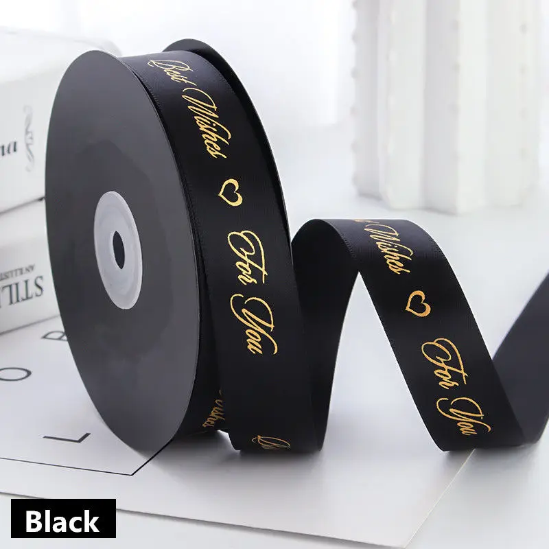 Black Красивая широкая 2,5 см Высококачественная Золотая серия полиэстер лента цветок обертывание торт Галстуки подарочная лента лучшее пожелание для вас/Свадебная вечеринка - Цвет: Black