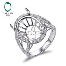 Caimao 11x15mm Oval Cut Semi Mount Setting Ring 14K White gold Natural 0.68ct Diamond Engagement Jewelry
