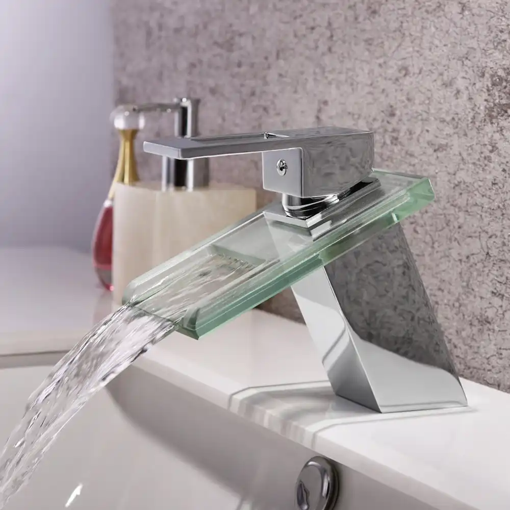 Skowll Waterfall Glass Spout Bathroom Sink Basin Faucet Chrome Finish Square Water Basin Faucets Aliexpress
