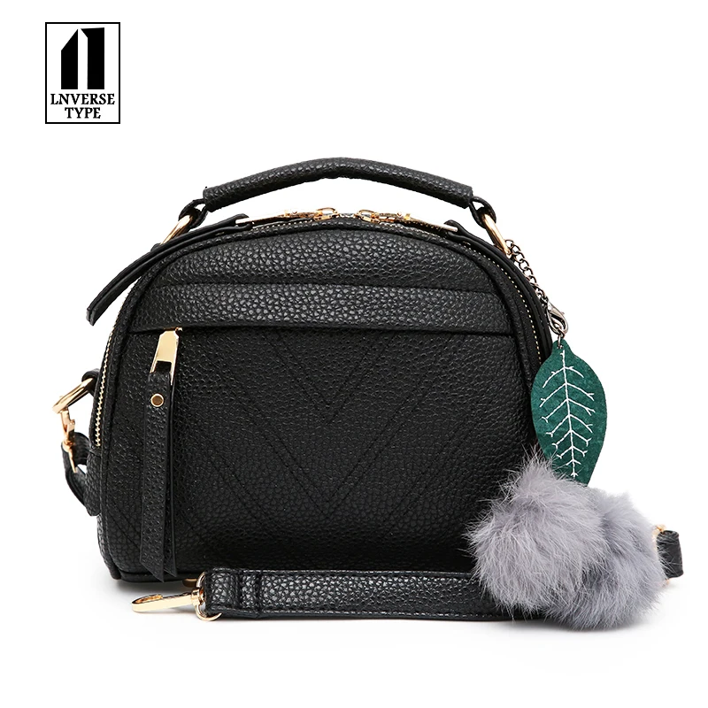 

Lingge lychee hair ball hanging shoulder crossbody bag for women 2019 Printed shoulder Shell Lady's bags Woman fashion handbag