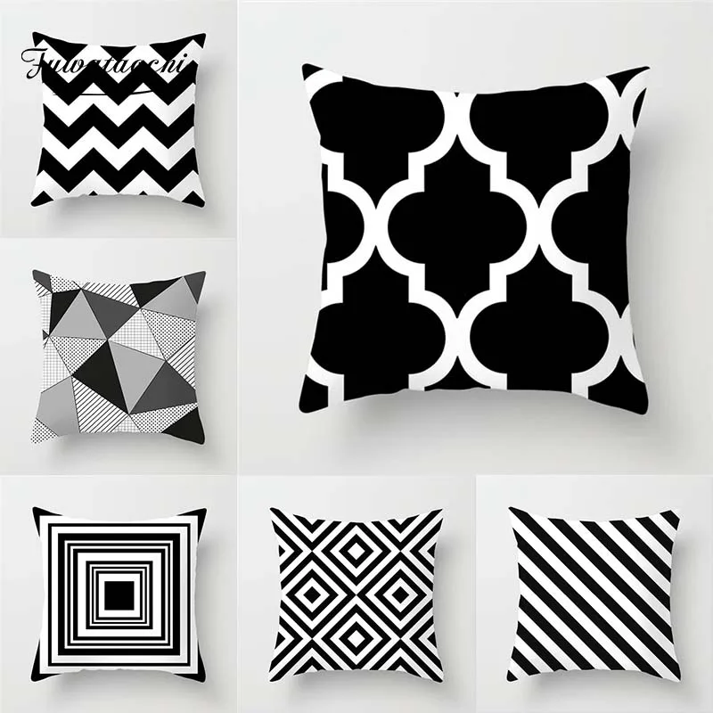

Fuwatacchi Black And White Geometric Style Cushion Cover Regular Connection Grid Printed Pillow Cover Sofa Car Decor Pillowcases