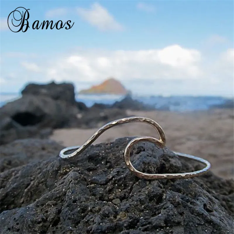 

Bamos Simple Ocean Wave Bangle Bracelet Silver/Gold Color Adjustable Open Bracelets For Women 2018 Summer Minimalist Jewelry