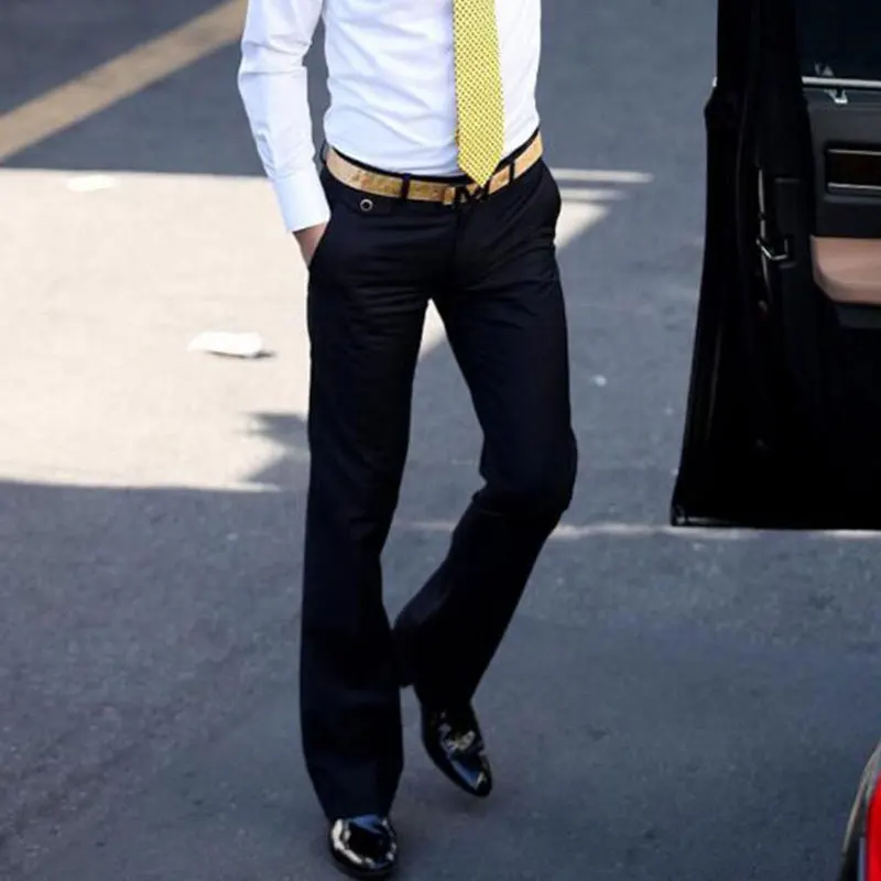 Men's Suit Pants Men's Micro bell pants Male Slim Korean version of Navy Blue feet pants British free Trousers Size 28-37