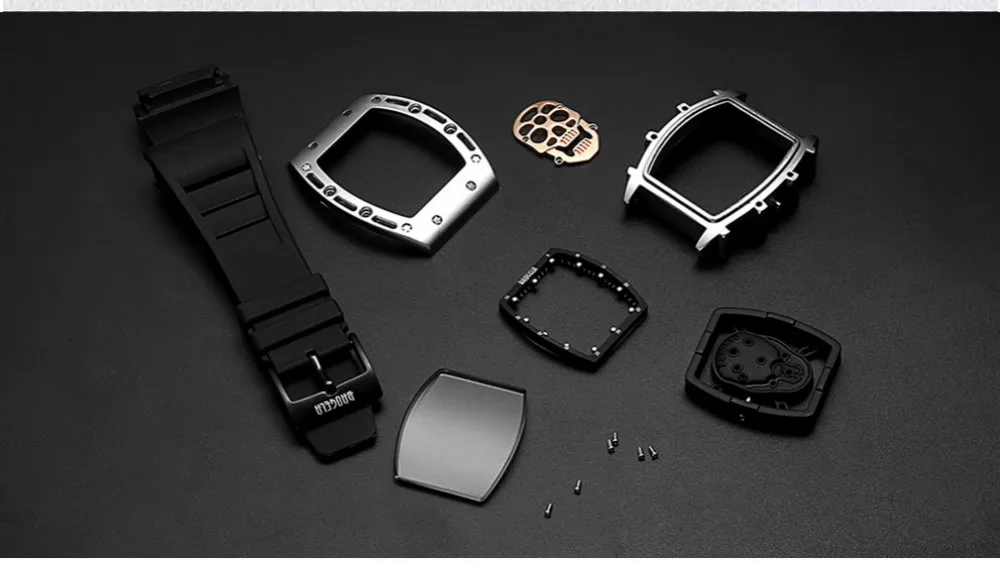 Baogela спортивные мужские часы с черепом, персональные часы в стиле хип-хоп, Кварцевые черные наручные часы со скелетом, водонепроницаемые силиконовые часы Tonneau