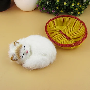 

simulation cat model toy about 12x7cm white sleeping cat with basket craft toy decoration toy gift a2091