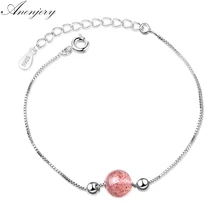 Anenjery – Bracelet à perles porte-bonheur en cristal naturel fraise pour femmes, Baraclet couleur argent, à la mode, cadeau, S-B192