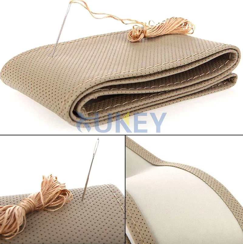 DIY PU Leather Auto Car Steering Wheel Cover Hand Sewing Hand-stitched 38cm Breathable steering wheel cover