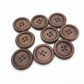 

50pcs 25mm Wooden Buttons Brown 4 Holes Round Sewing Bags Cap Decorations Coat Button Embellishments DIY Crafts