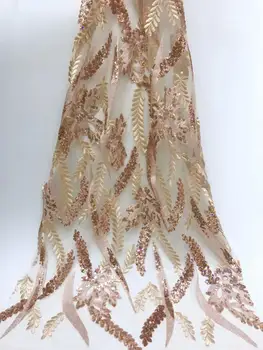 

Rose Gold Latest High Quality African Tulle Lace Fabric 2019 3D French Lace Fabric Wedding African Lace Material With Sequins