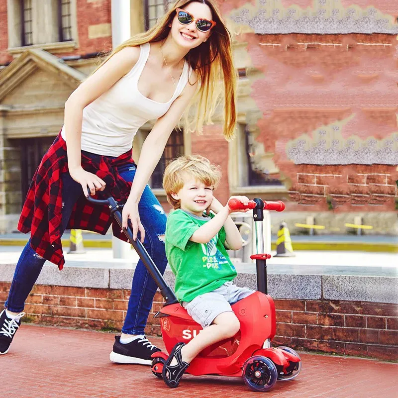 

multi-function suitcase with yo-yo scooter,4 wheel flash baby outdoor riding suitcase boarding trolley case can ride suitcase,