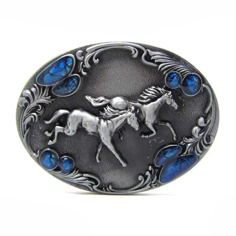 2018 New Arrival Double Galloping Horses Western Belt Buckle For Men