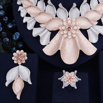 

GODKI 100MM Flower Super Luxury Women Nigerian Wedding Naija Bride Cubic Zirconia Necklace Ring Bangle Earring Dubai Jewelry Set