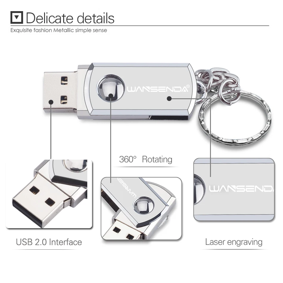 Новая металлическая USB флешка WANSENDA 128 ГБ Вращающаяся ручка накопитель 64 32 16 8 флеш