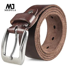 MEDYLA-Cinturón de piel de vaca con hebilla de Pin para hombre, Cinturón de piel de alta calidad, Estilo Vintage, informal, Original
