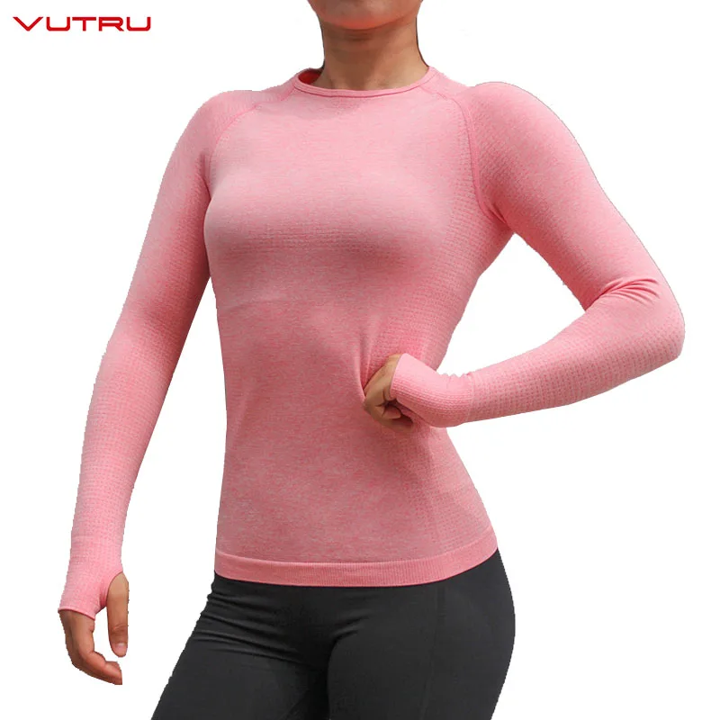 Vutru Sport Ombre Seamless Yoga Shirts Long Sleeve Top Solid Color