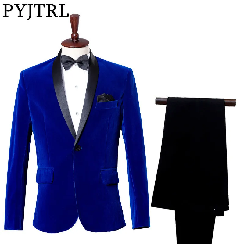 Куртка+ брюки) смокинг жениха костюм студия сапфир Королевский Синий Бархат Slim Fit смокинг для мужчин - Цвет: Blue