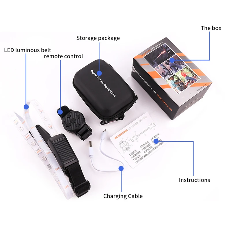 

Portable searchlight FOR Bicycle Outdoor Safety Warning Light Belt 4 Flash Mode Turn Left/Turn Right/SOS/Colorful 5050 led strip